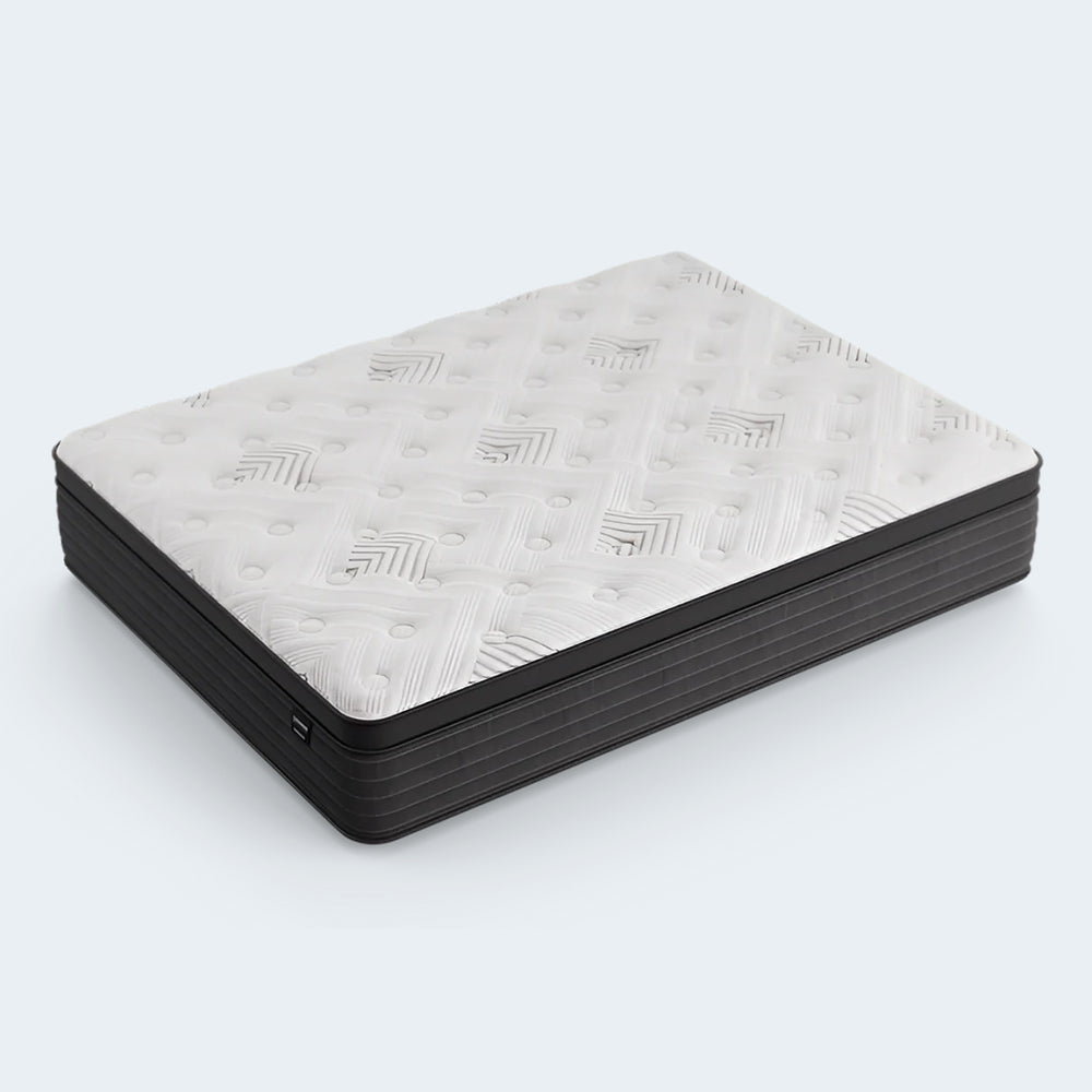 Top-down side view of the Dreamstage 2.0 Gilded Quilted 14" mattress showing the plush textured top layer designed for pressure relief and airflow.
