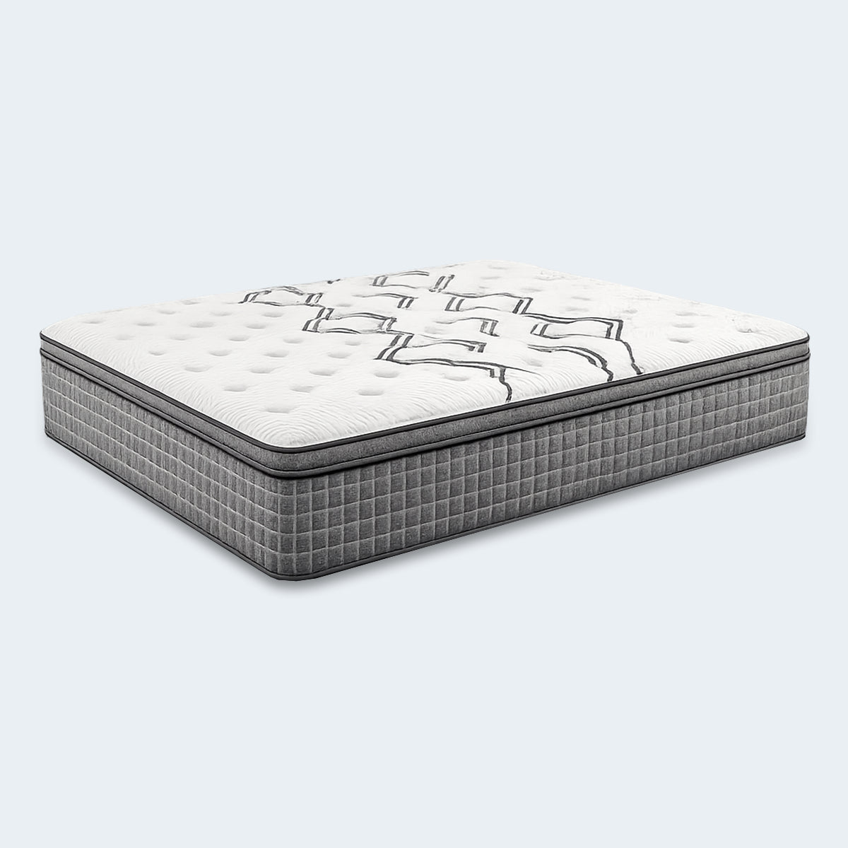 Isometric view of the Drift Euro Top Mattress highlighting the supportive wrapped coils and plush hybrid top.