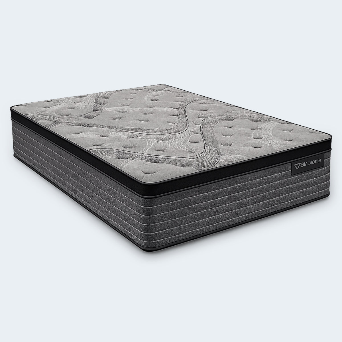 Angled view of the Graphene Cool Hybrid Mattress highlighting the 14.5 inch Euro Top and luxury quilted fabric top.