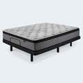 Angled view of the Augusta 12 inch Firm Pillow Top Mattress flat on a black metal adjustable bed base.