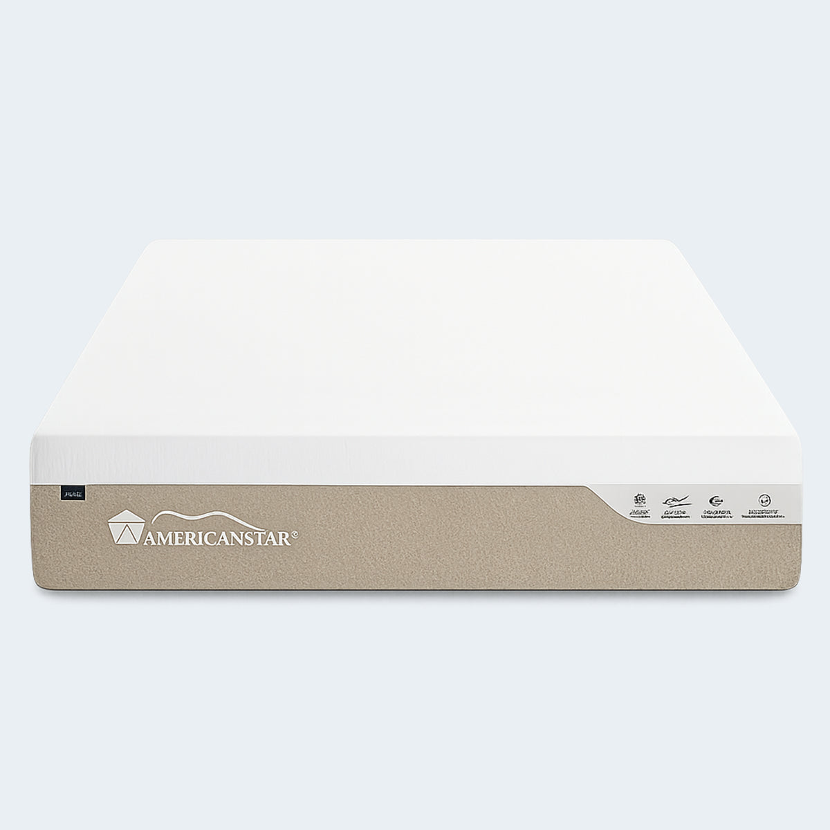 Front view of the 12 inch plush memory foam mattress highlighting the sleek two-tone finish and durable foam base.