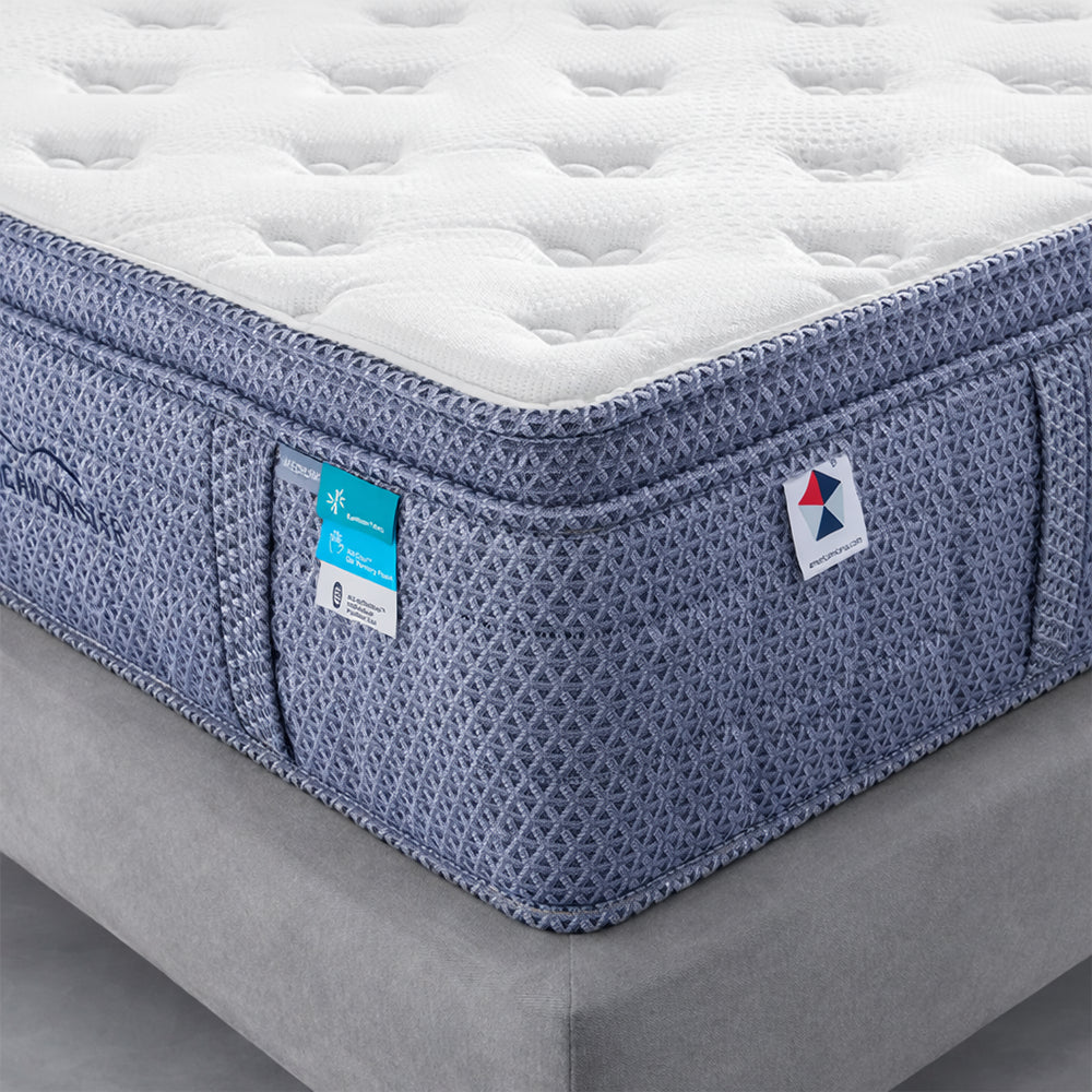 Detailed close-up of the Bluesky 13-inch mattress by Americanstar showing the soft bamboo fabric texture and reinforced Euro Top stitching.
