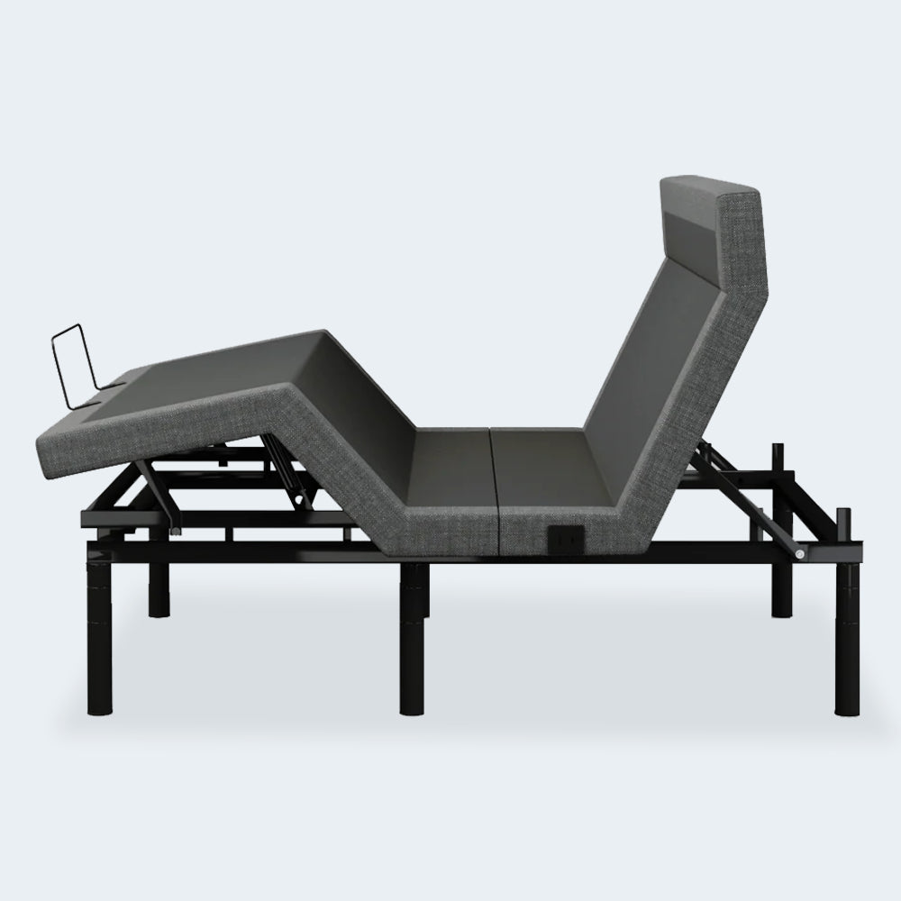 Side view of the iDealBed Smart 6i adjustable base demonstrating a fully contoured ergonomic position for maximum back support.
