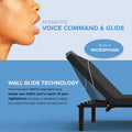 SBKDG2 integrated voice command and wall glide technology infographic showing the built-in microphone and space-saving wall-hugger design.
