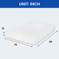 Maya Gel Memory Foam Mattress dimensions showing the 10 inch height and 76x80 king size profile.