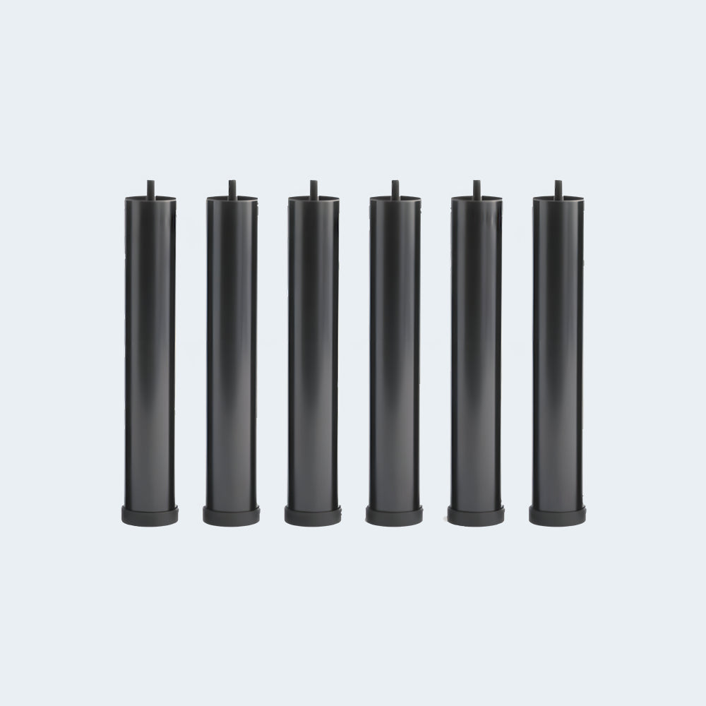 Set of six durable black cylindrical support legs for the Weekender 50 Series adjustable bed foundation.

