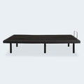 Baselogic Gold power base in flat position featuring a sleek black metal frame and mattress retainer bar.
