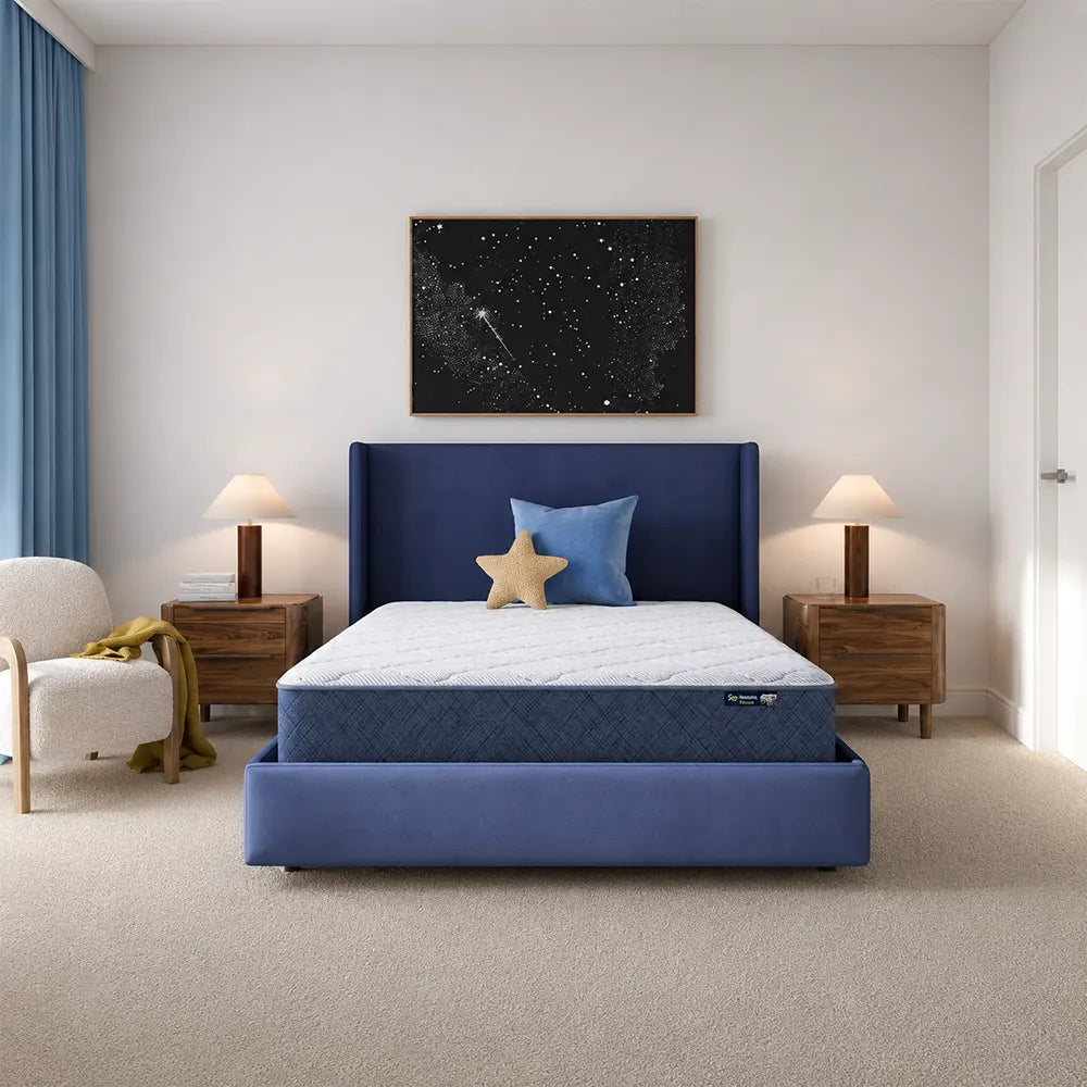Serta Perfect Day 10 Inch Medium Mattress in a Box in a stylishly decorated bedroom.
