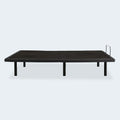 Baselogic Silver adjustable power base in the flat position featuring a sturdy black metal frame and mattress retainer bar.
