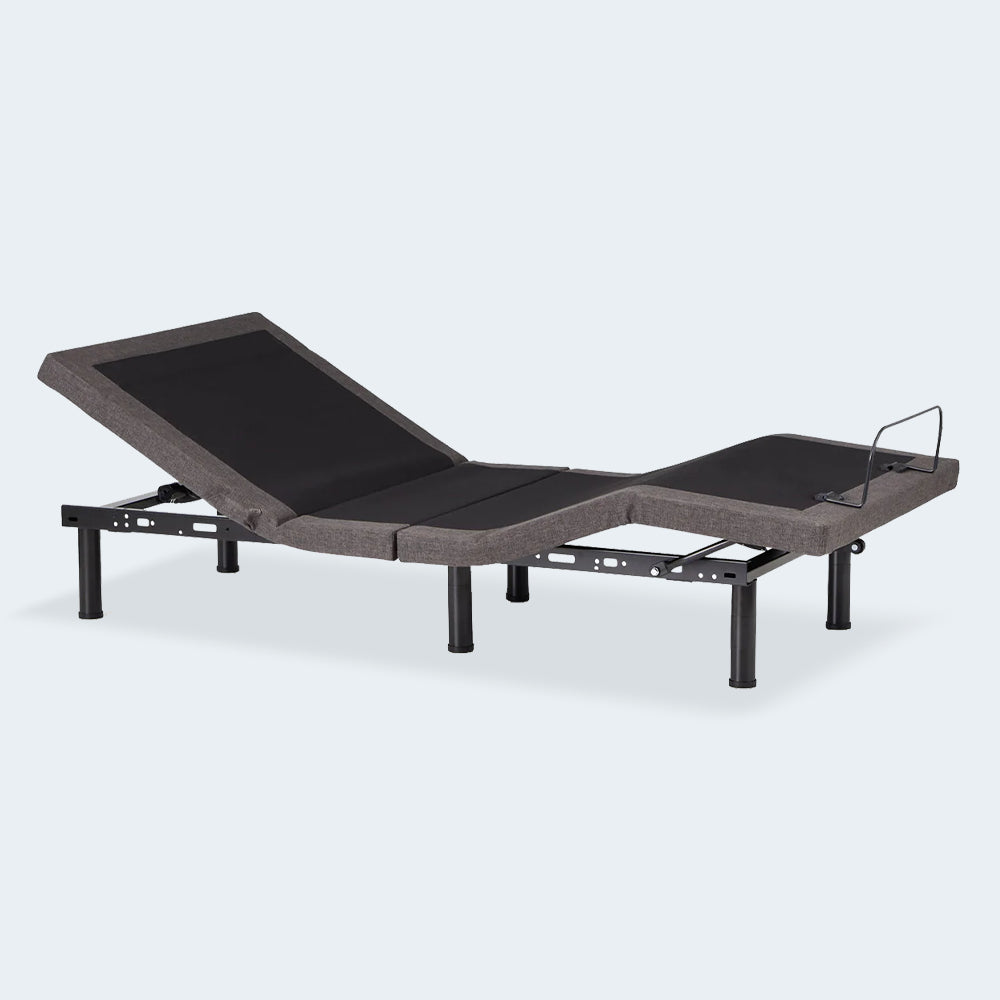 Side view of the Malouf Structures S655 adjustable bed foundation in an ergonomic lounging position on a clean background.
