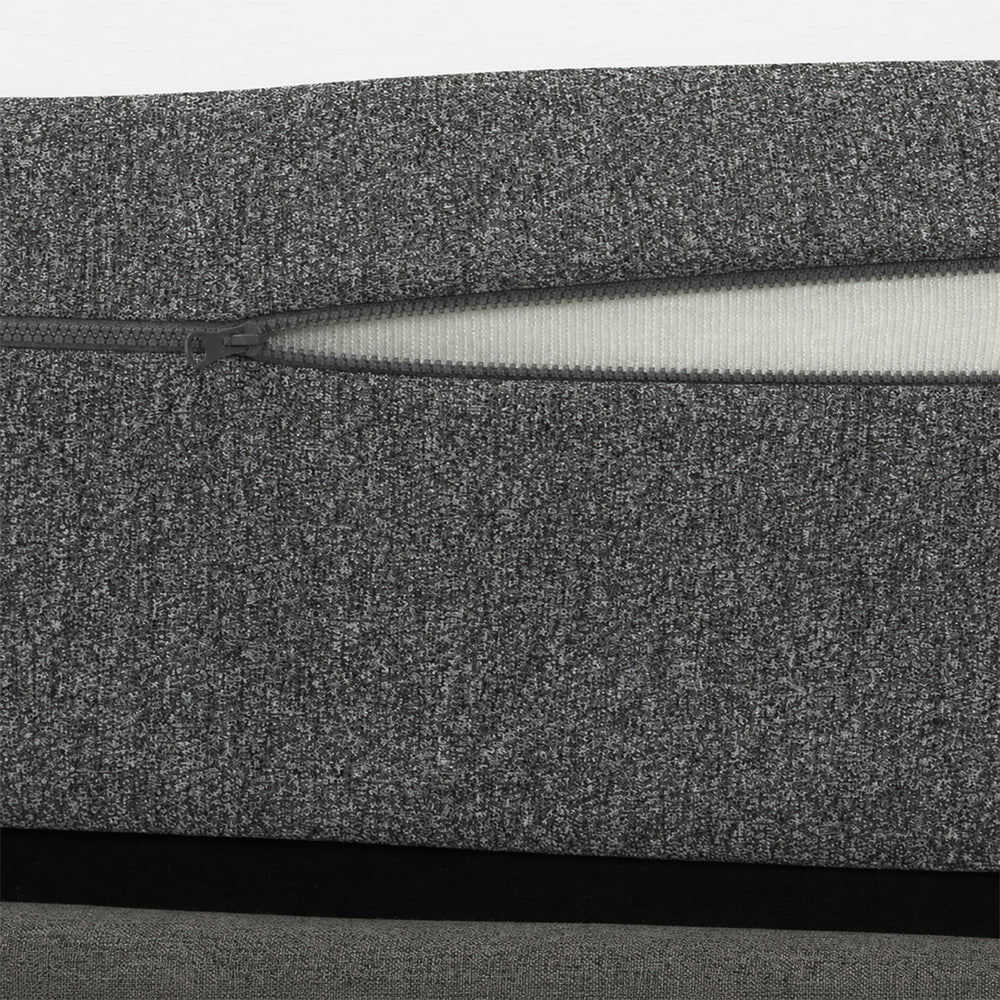 Close-up detail of the South Bay Rose mattress cover featuring high-quality grey textured fabric and a functional zipper for a removable cover.
