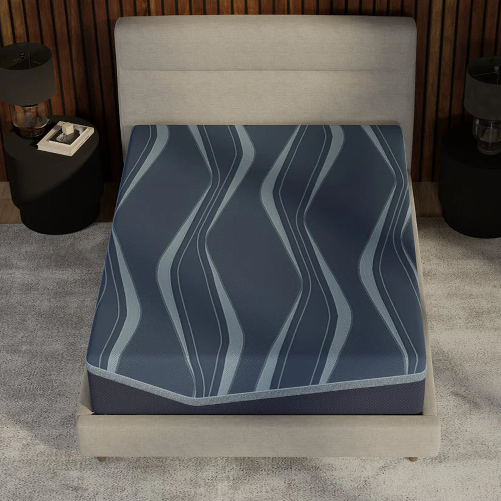 High-angle top view of the ActiveAlign Reactive Copper zoned mattress highlighting the ergonomic wavy pattern for recovery-driven sleep.
