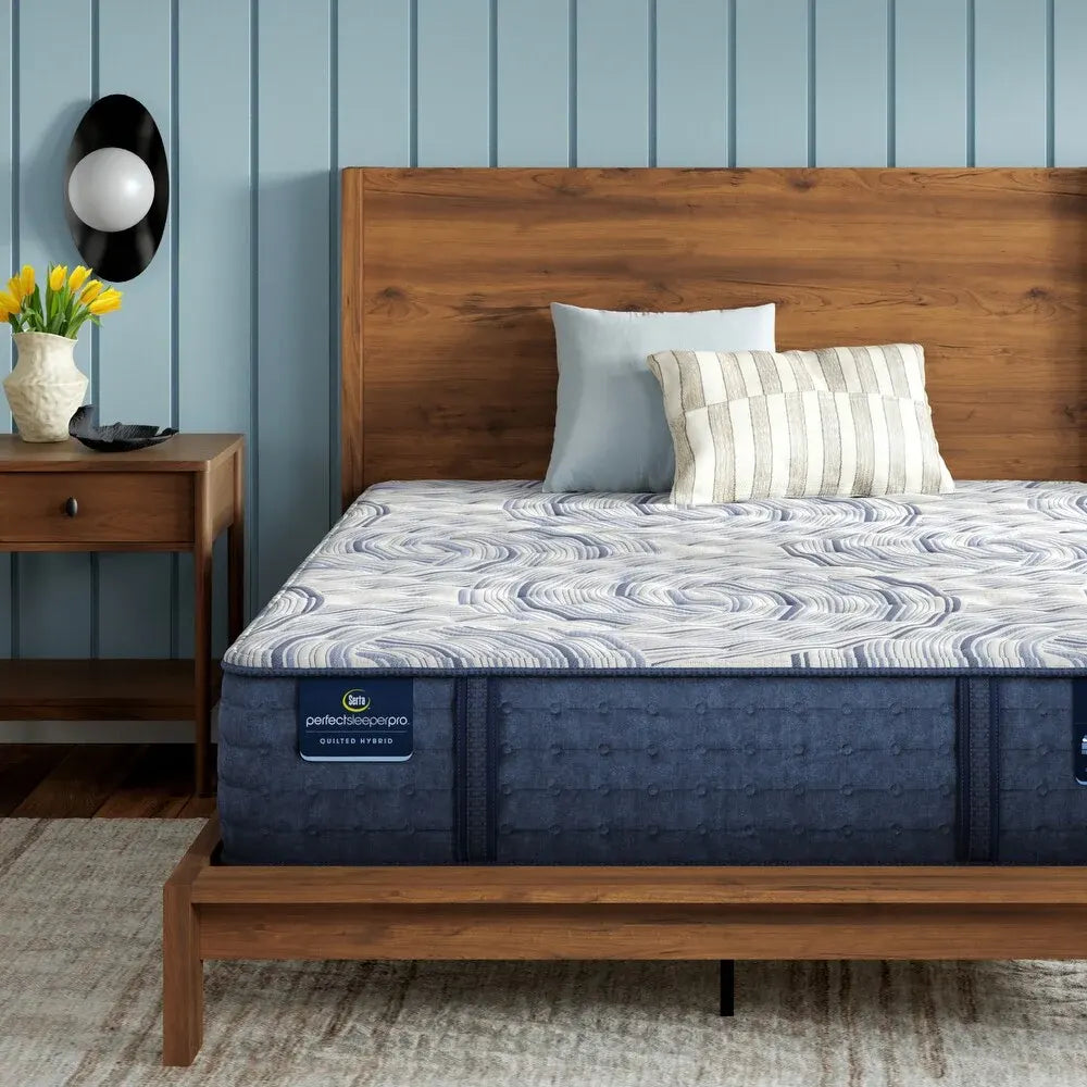 Front view of the Serta Kensington 13 Inch Medium Hybrid Mattress for balanced comfort.
