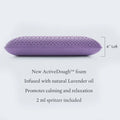 Calming Malouf lavender pillow featuring a 6-inch loft and ActiveDough foam for a plush, responsive feel.
