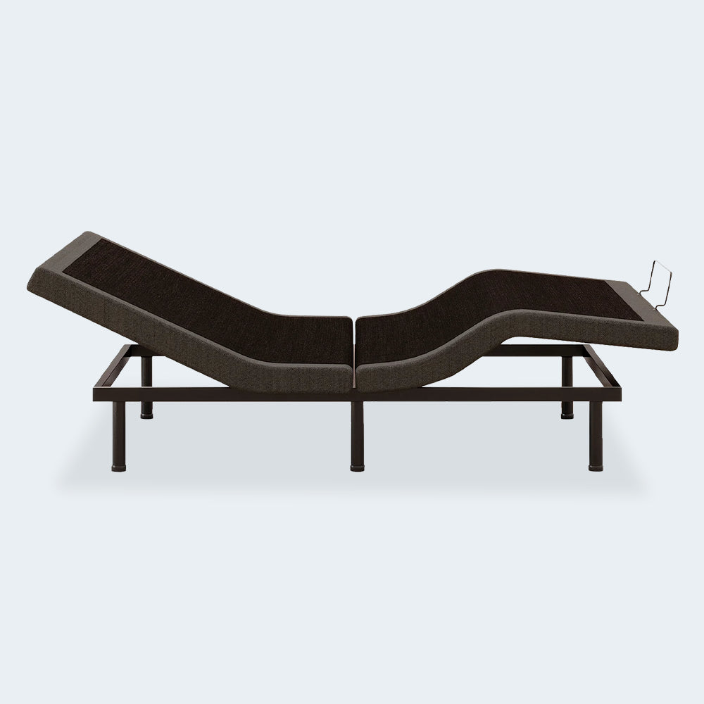 Side view of the Ashley Comfort Premier steel adjustable base in an ergonomic Zero Gravity position for maximum pressure relief.
