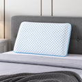 Malouf Hyperchill cooling pillow on a bed for temperature-regulated and supportive sleep.
