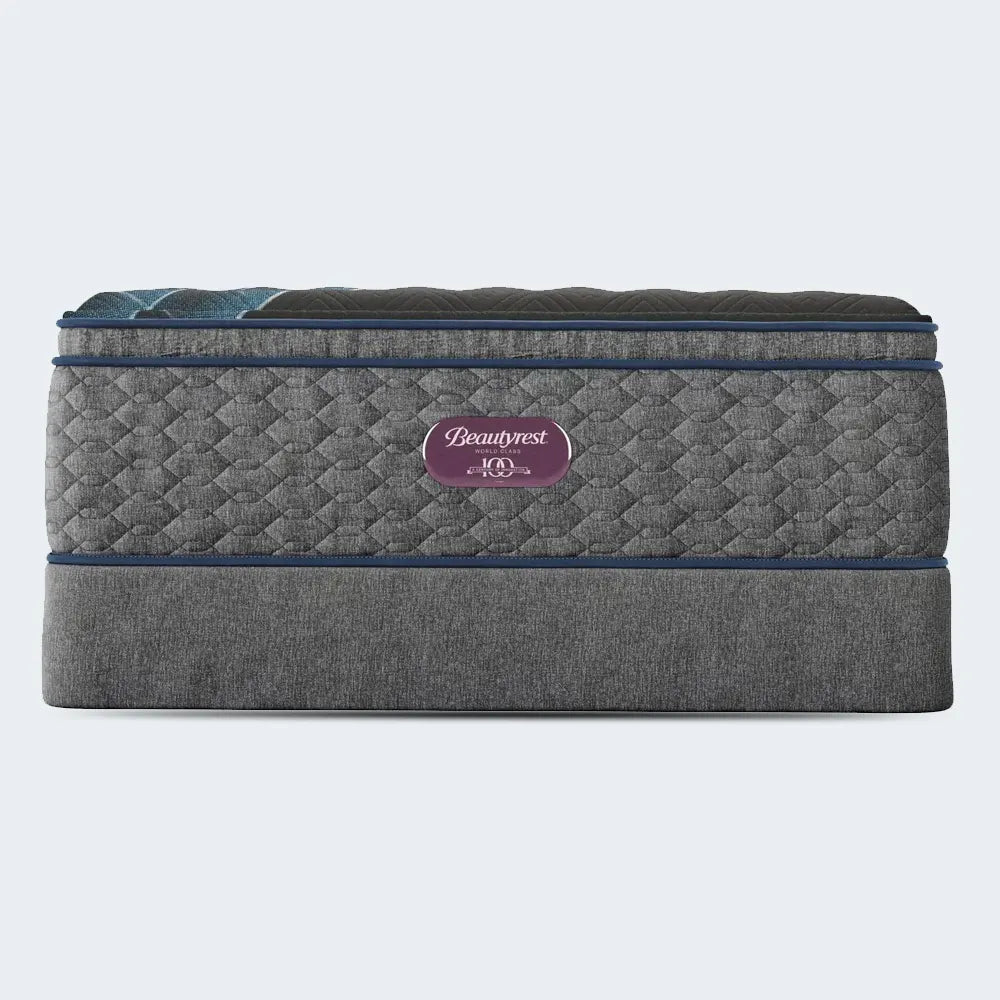 Simmons Beautyrest World Class 16.25" Plush Pillow Top Mattress and matching high-profile foundation set.
