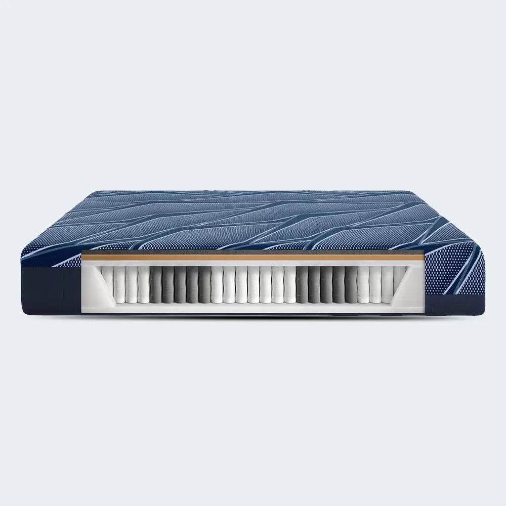 Cross-section of Serta iSeries NXG 1500 Hybrid Firm mattress showing pocketed coils and memory foam.
