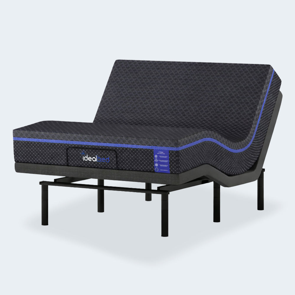 iDealBed Smart 3i adjustable power foundation shown with a mattress in the zero-gravity position for ergonomic back support and pressure relief.
