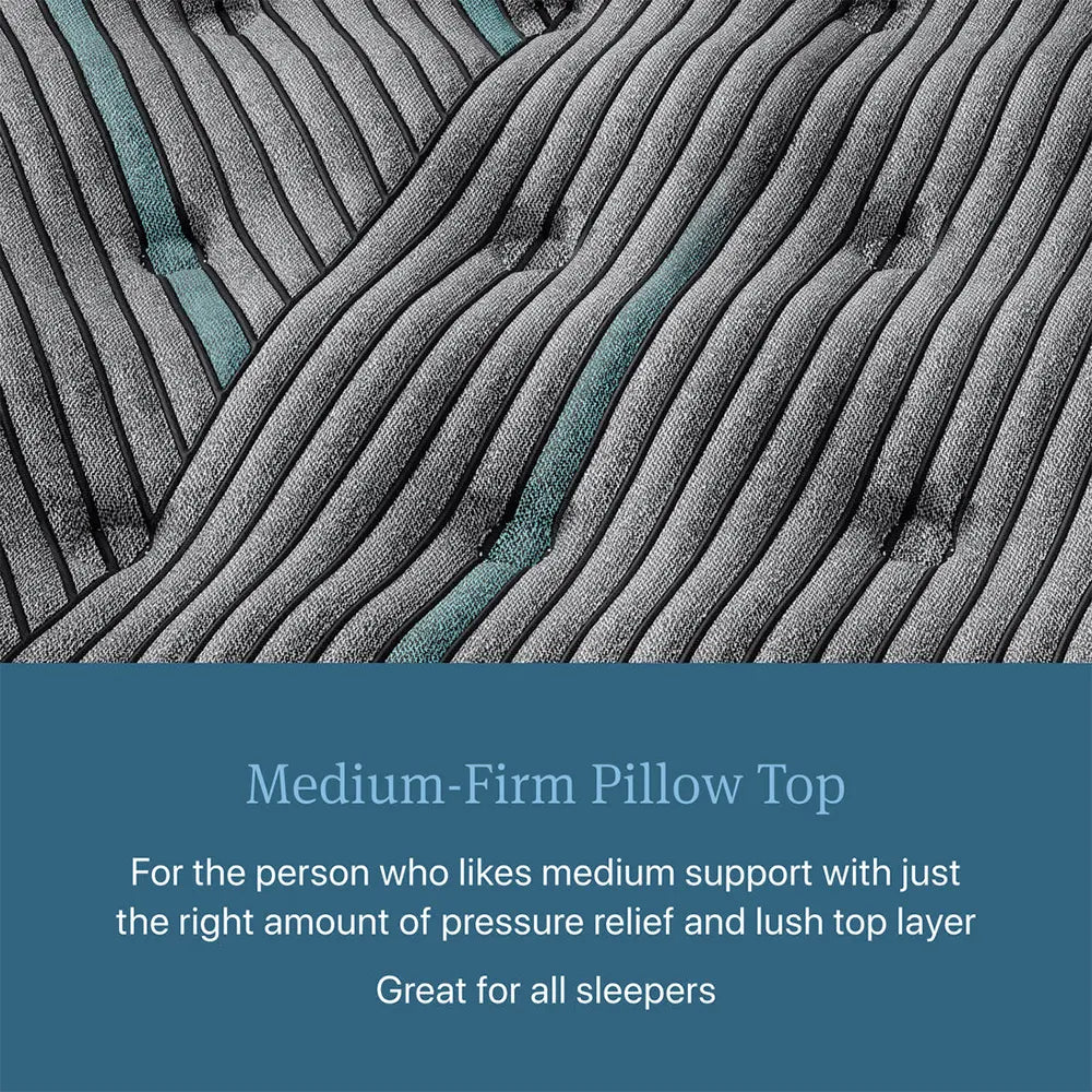 Close-up of the Beautyrest Medium-Firm Pillow Top texture, ideal for all sleepers seeking balanced comfort.
