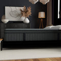 Detailed side view of the Allureluxe 14 inch mattress highlighting the premium fabric texture and thick hybrid profile.
