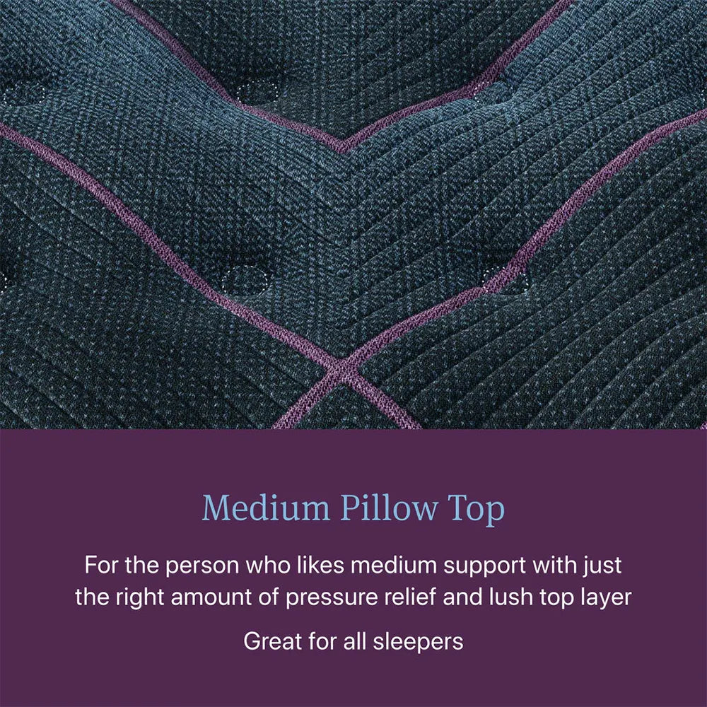 Detail of Beautyrest Medium Pillow Top mattress fabric, offering balanced pressure relief for all sleepers.
