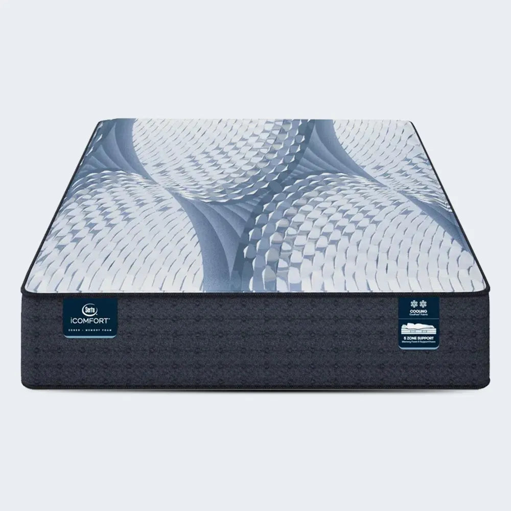 Front view of the 13 inch Serta iComfort Iona plush tight top mattress with advanced cooling tech.
