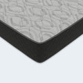 Close-up corner detail of the Griffin 14" Hybrid Mattress by Corsicana highlighting the premium plush quilted grey cover and durable side upholstery.
