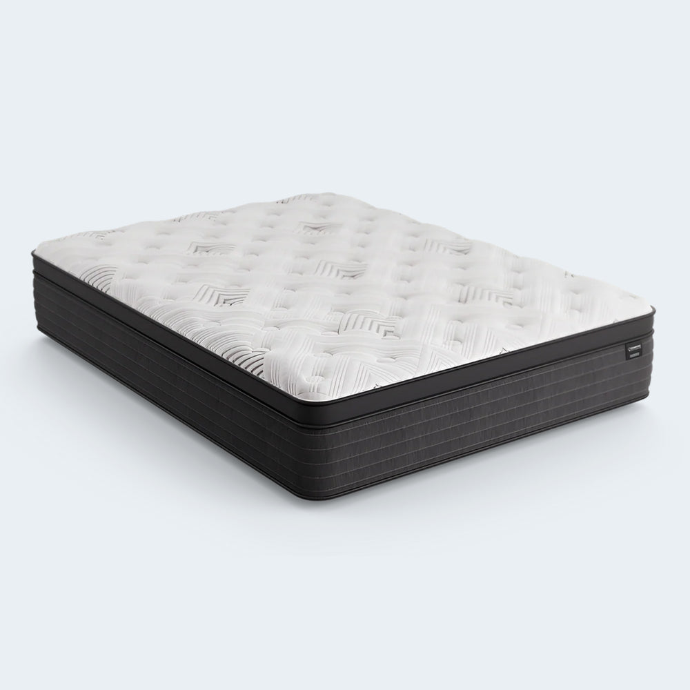 High-angle perspective of the 14-inch Dreamstage 2.0 Gilded Quilted mattress highlighting the deep luxury profile and breathable geometric quilting patterns.
