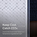 Side-angle studio perspective of the Nectar Classic Hybrid 12" mattress highlighting the premium white quilted top and durable navy blue side panels.
