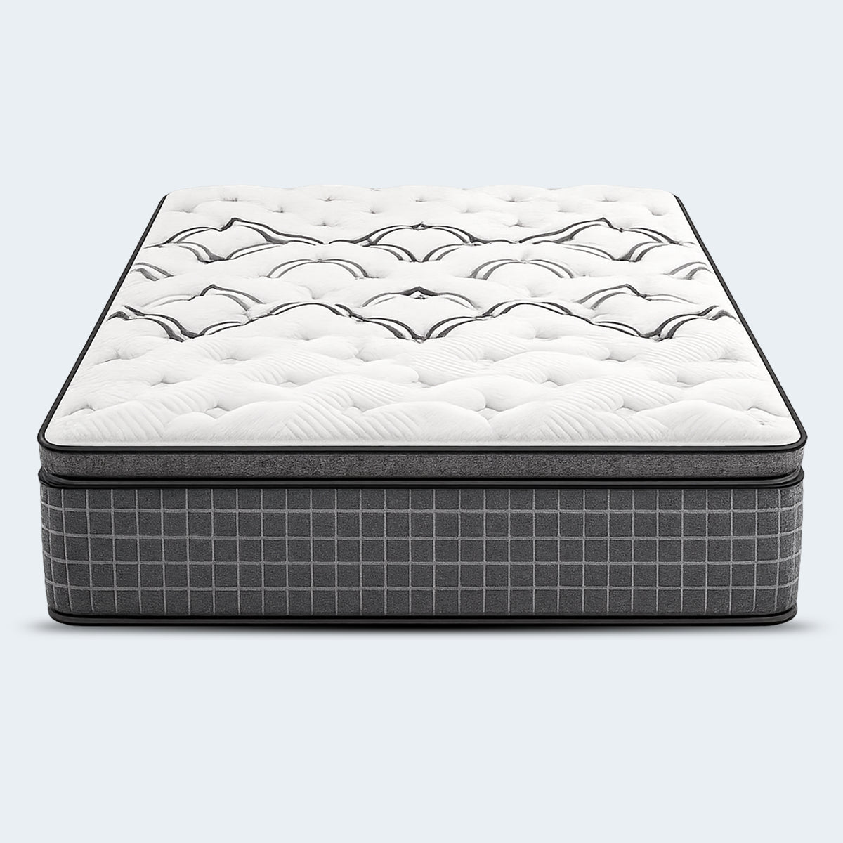Front view of the 12-inch Drift Euro Top Mattress profile with thick support layers and grey side panels.