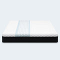 Front view of the Restore Copper 10" Foam Mattress featuring a breathable white top and cooling blue center stripe.