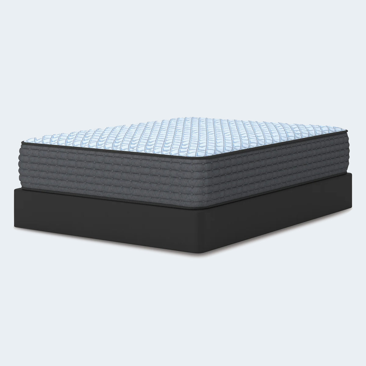 Ashley Destin Cove 15-inch ultra plush Euro top mattress sitting on a low-profile black box spring foundation for traditional support.
