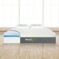 Isolated front view of the GhostBed Elite mattress with a cutaway revealing 12 inches of cooling technology, transition foam, and balanced contouring layers.
