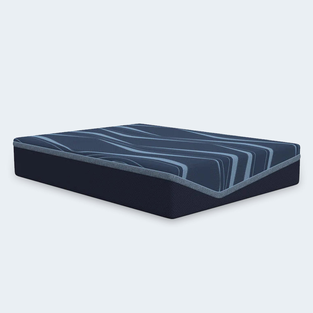 Isolated perspective studio shot of the 14-inch ActiveAlign medium-soft hybrid mattress featuring copper-gel memory foam and pocketed coils.
