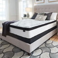 Supportive 12 inch hybrid plush mattress featuring motion-reducing pocketed coils.
