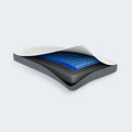 Cutaway of the South Bay 2-sided pillow revealing the cooling gel layer and charcoal-infused memory foam.
