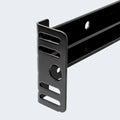 Universal headboard brackets on a Malouf metal bed frame for secure and easy headboard attachment.
