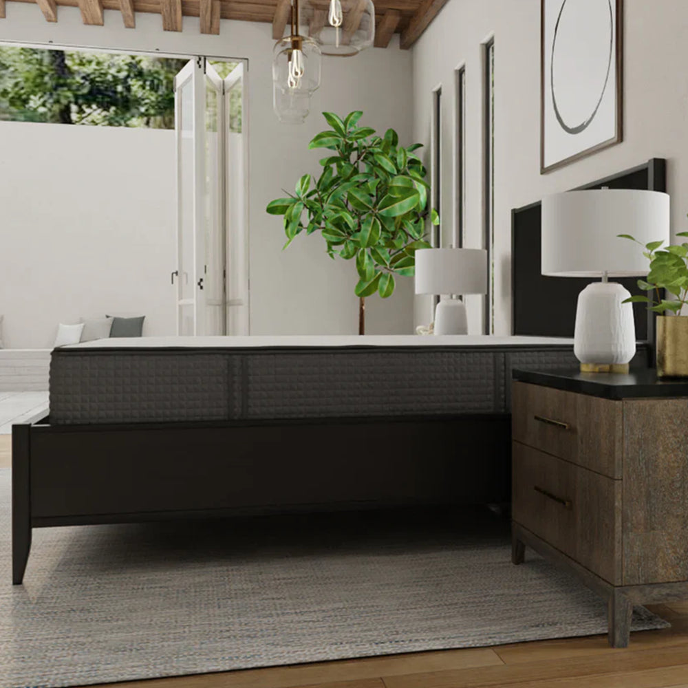 Full side profile of the South Bay iSwitch flippable memory foam mattress illustrating its 12-inch depth and supportive structure.
