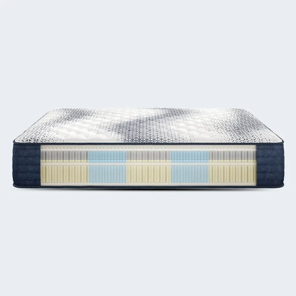 Top view close-up of the breathable geometric quilted cooling cover on a Serta iComfortPRO mattress