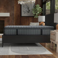 Low-profile side view of the Allureluxe Bamboo Hybrid Elite mattress by South Bay, illustrating its thick 12-inch hybrid construction.
