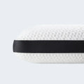 Detailed view of the black breathable mesh gusset on a Sleeptone adjustable choice gel pillow.
