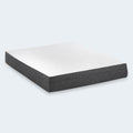 Perspective studio shot of the South Bay Rose 10-inch medium gel memory foam mattress featuring a charcoal grey fabric border and white top.
