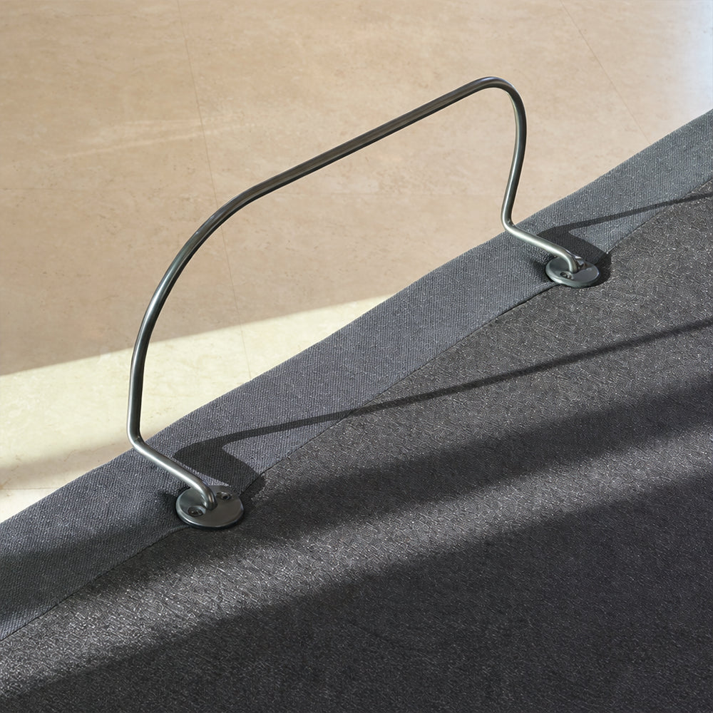 Durable metal mattress retainer bar at the foot of the Customatic Dreamsense The Harmony adjustable foundation.
