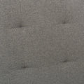 Close-up detail of the premium grey fabric and button tufting on the Hudson bed frame headboard.
