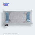 Back view of the BEDGEAR Seatbelt Pillow with blue Velcro straps for easy and secure car seatbelt attachment.
