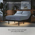 Ambient underbed LED lighting on the Baselogic Platinum Adjustable Base, providing a calming mood and nighttime safety.
