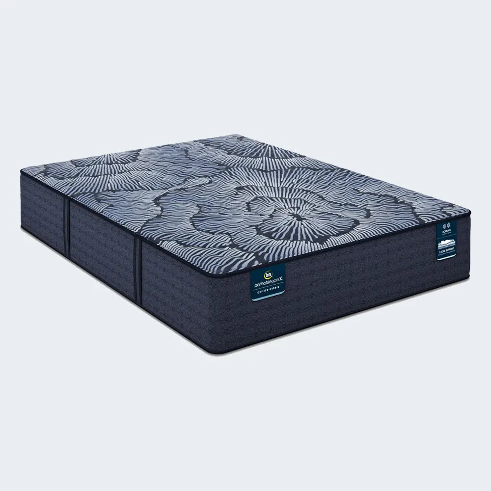 Profile view of the 13.75 inch Serta Excelled Extra Firm Hybrid mattress highlighting supportive side panels.

