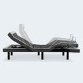 Malouf S655 adjustable base showing the range of motion for the independent pillow tilt and neck adjustment feature with a ghosted overlay.
