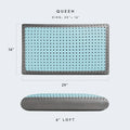 Malouf CarbonCool LT size chart showing the 16x29 Queen dimensions and supportive 6-inch high loft.
